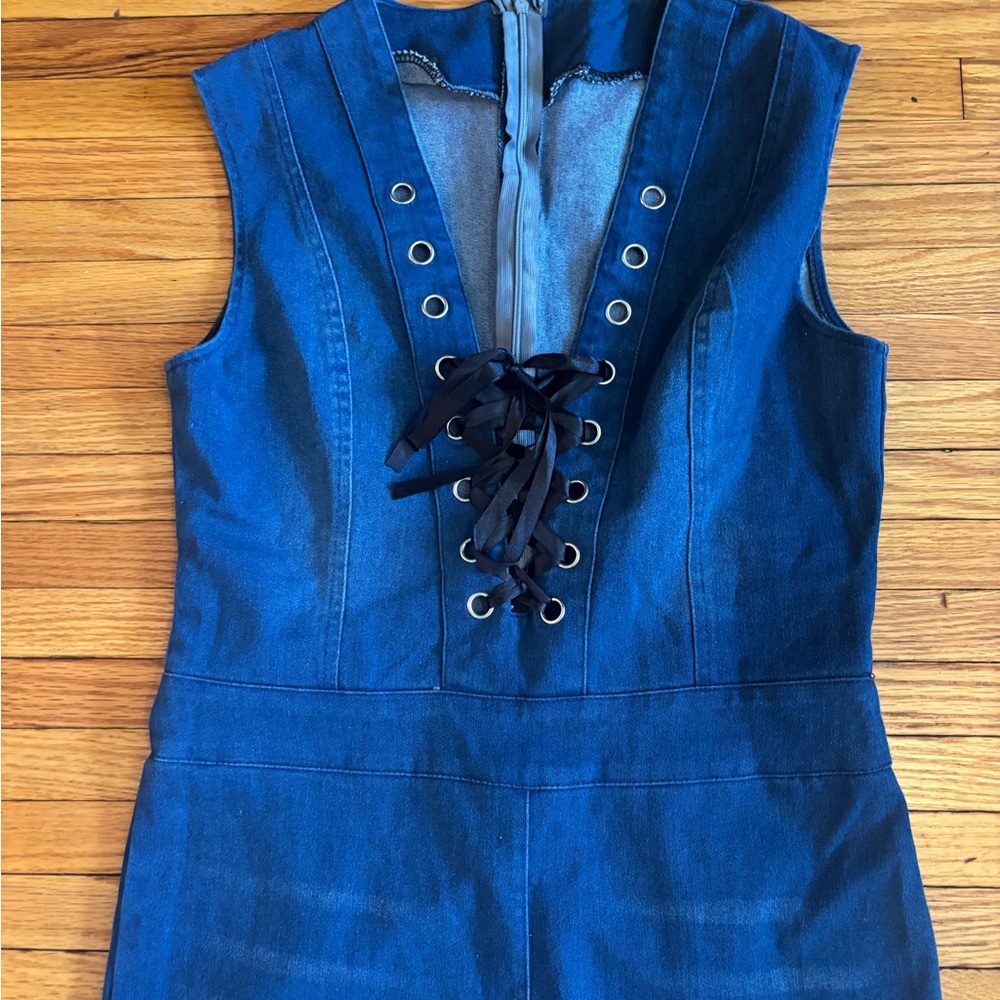 Blue Denim Lace-Up Pantsuit